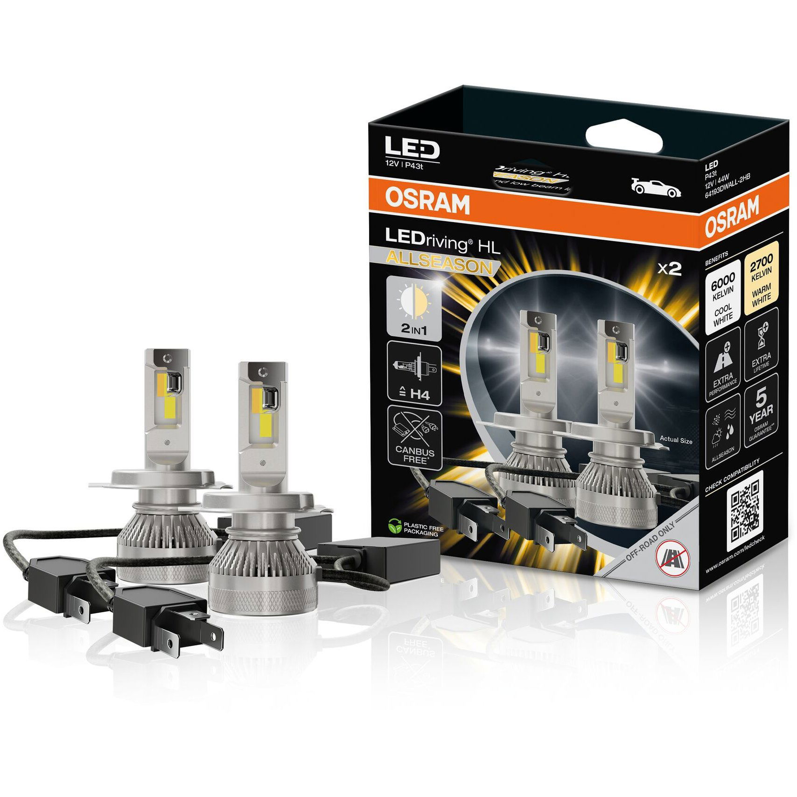OSRAM Ledriving Allseason LED H4 6000K / 2700K (64193DWALL-2HB)