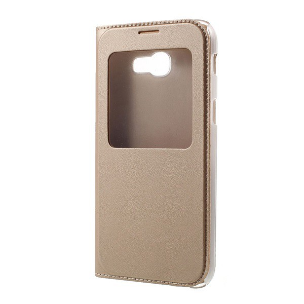 Tok álló, bőr hatású (FLIP, oldalra nyíló, hívókijelzés, View Window) ARANY [Samsung Galaxy A3 (2017) SM-A320F] (5996457681549)