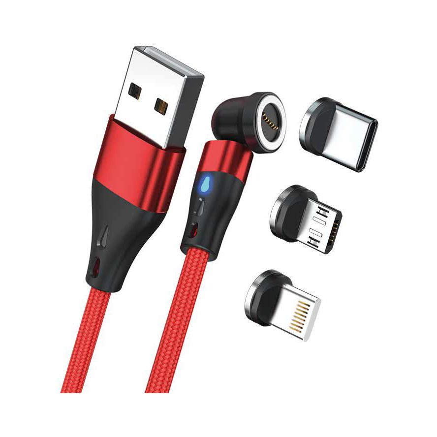 RealPower 439644 USB-A apa - USB-C/Lightning/USB-B apa 2.0 Adat és töltő kábel - Piros (2m) (439644)