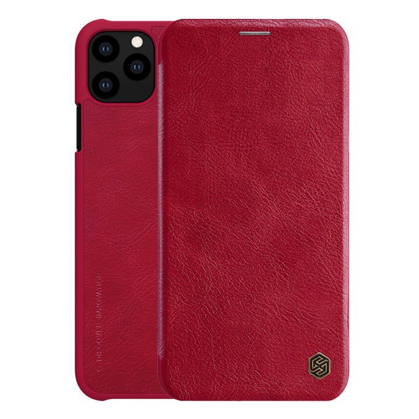 NILLKIN QIN tok álló, bőr hatású (FLIP, oldalra nyíló, bankkártya tartó) PIROS [Apple iPhone 11 Pro] (5996457904488)