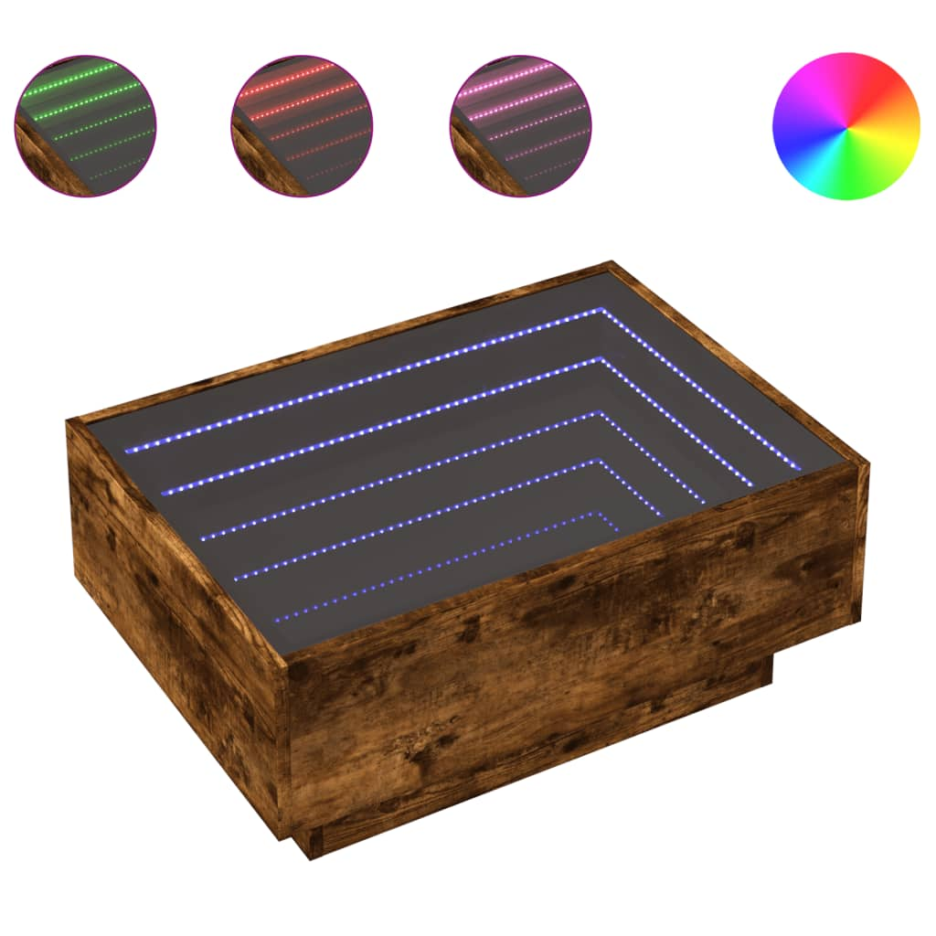 füstös tölgy szerelt fa dohányzóasztal LED-del 70 x 50 x 30 cm (847515)
