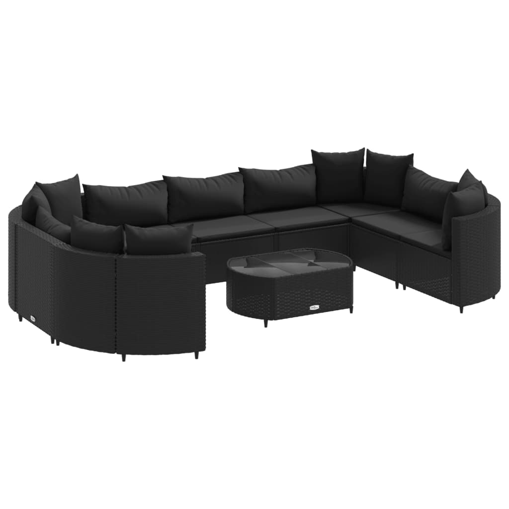 10 részes fekete polyrattan kerti ülőgarnitúra párnákkal (3308403)