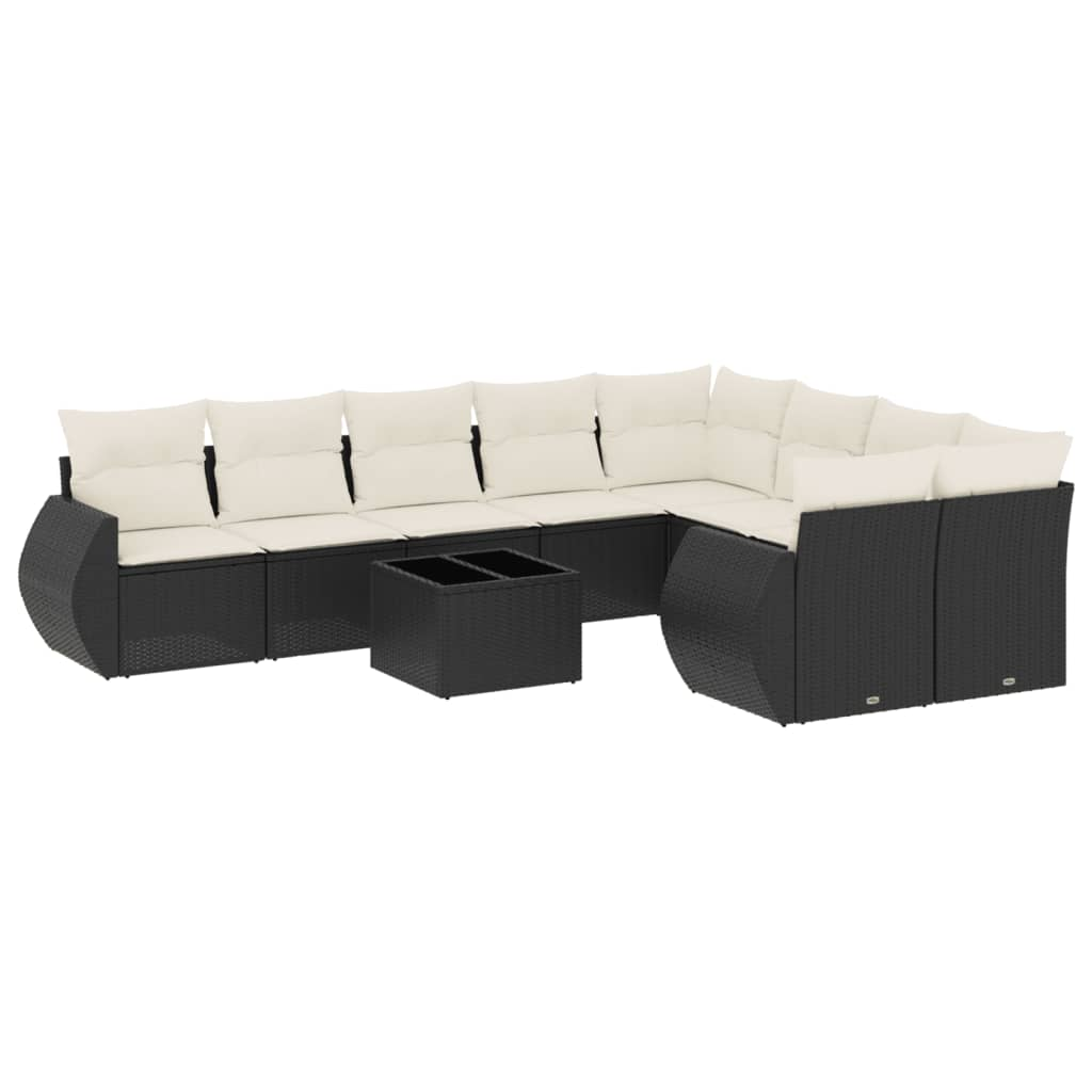 10 részes fekete polyrattan kerti ülőgarnitúra párnákkal (3254183)