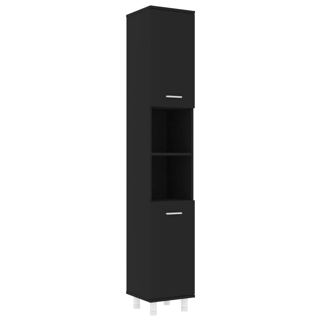 fekete forgácslap fürdőszobaszekrény 30 x 30 x 179 cm (802625)