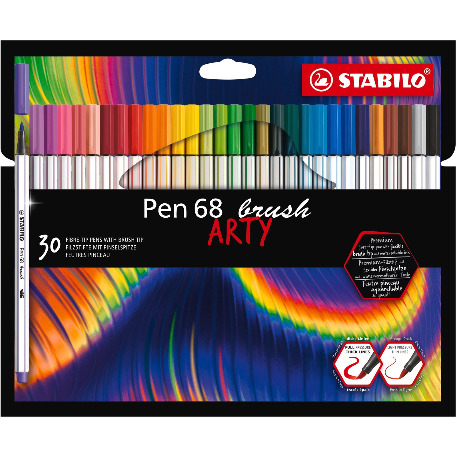 STABILO Pen 68 brush, rugalmas ecset formájú heggyel, tokban, 30 szín (4006381578219)