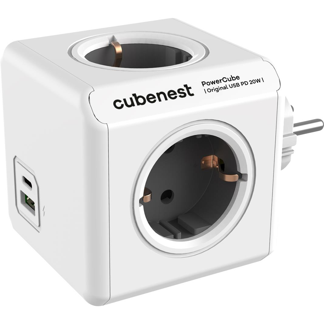 Cubenest Powercube Original USB PD 20W, A+C, 4x aljzat, fehér/szürke - Schuko (6974699971436)
