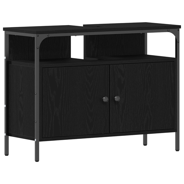 Fürdőszobai Mosdókagyló Szekrény Fekete Tölgy 80x30x60 cm Mérnöki Fa