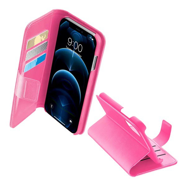 Apple iPhone 12 / 12 Pro Cellularline Book Agenda Case Standing, Leather Effect (Flip, Side Opening, Desk Holder Function, Rfid Protection) Pink