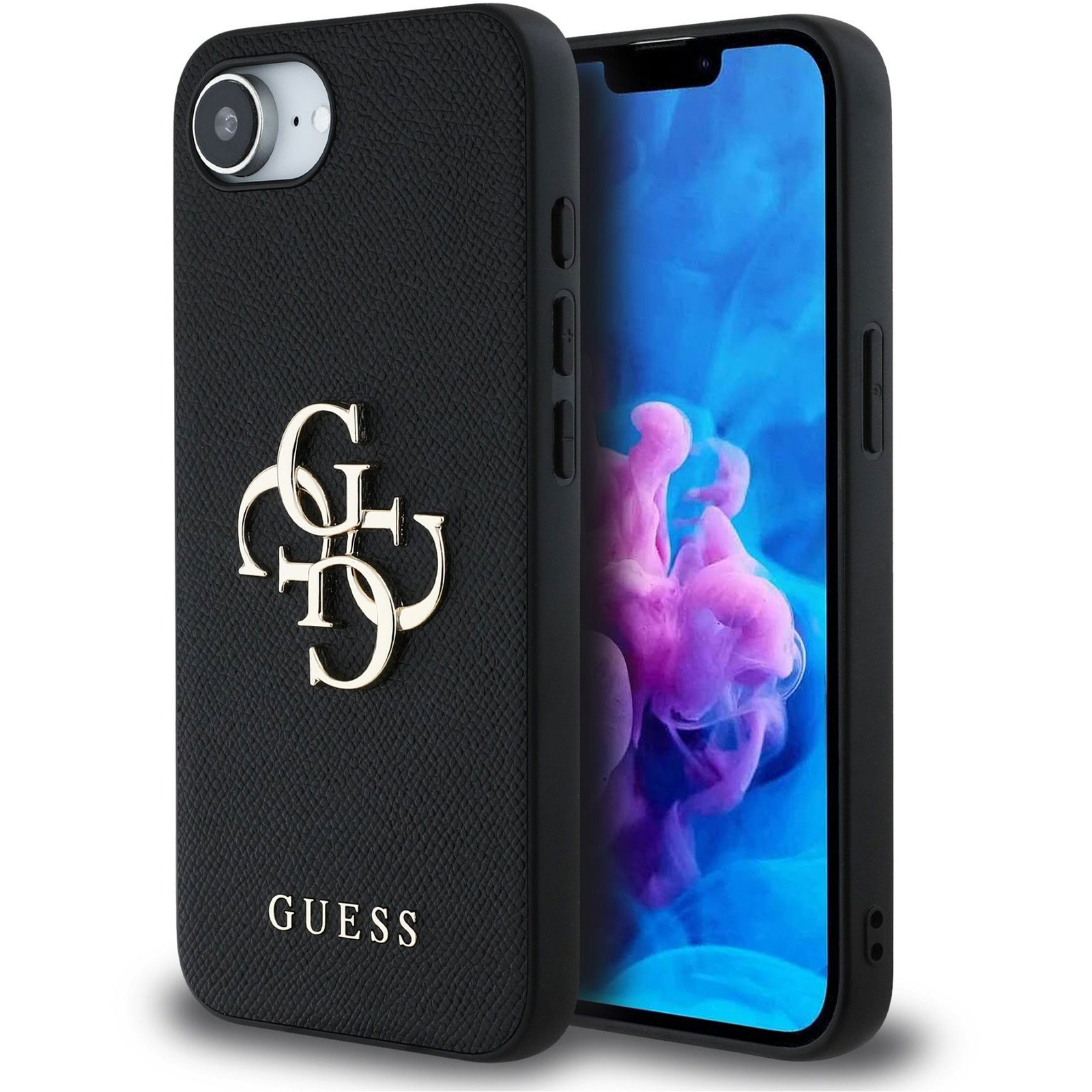 Guess PU Grained 4G Metal Logo iPhone 16e fekete tok (GUHCPSE4PGT4MBK)