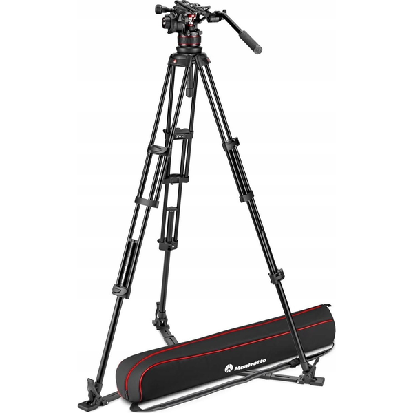 Manfrotto Nitrotech 612 video fluid fej + földterpeszes ikerlábas állvány + táska