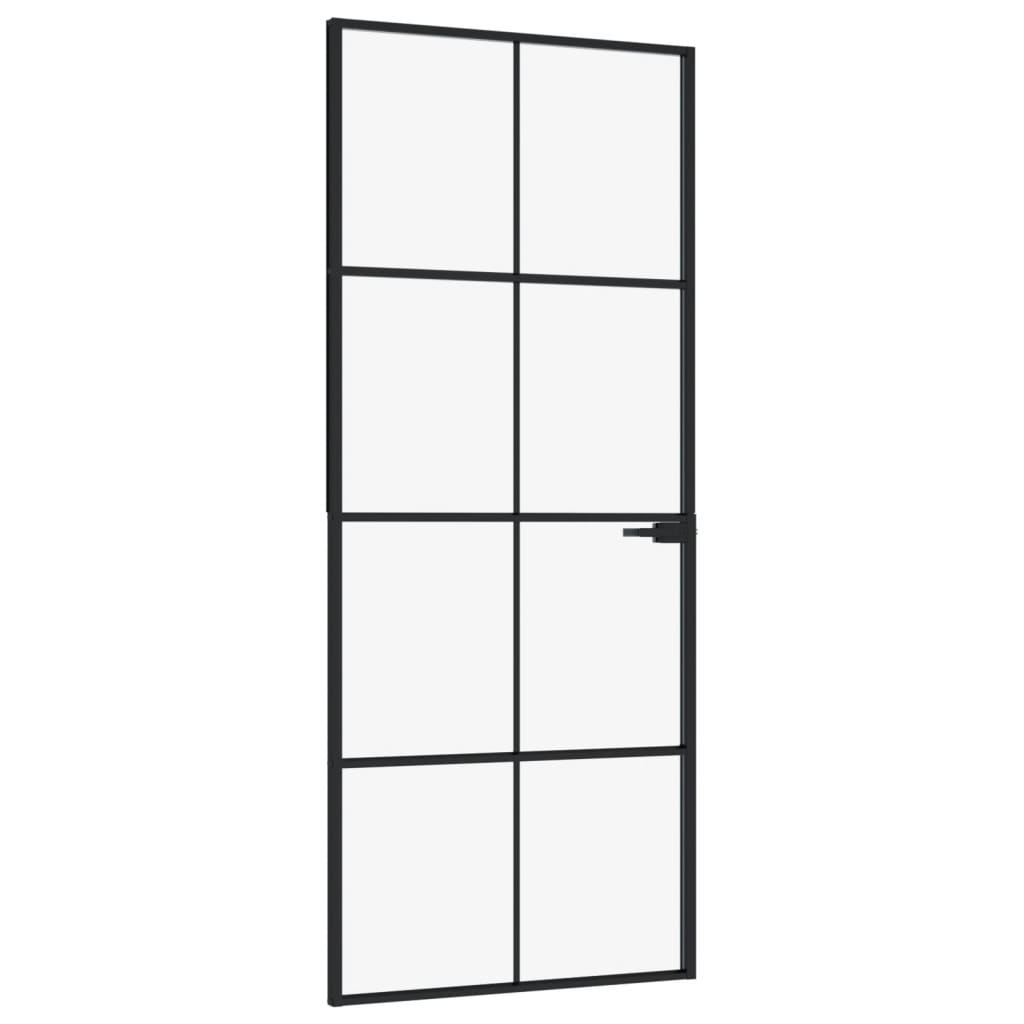 fekete edzett üveg és alumínium vékony beltéri ajtó 83x201,5 cm (153663)