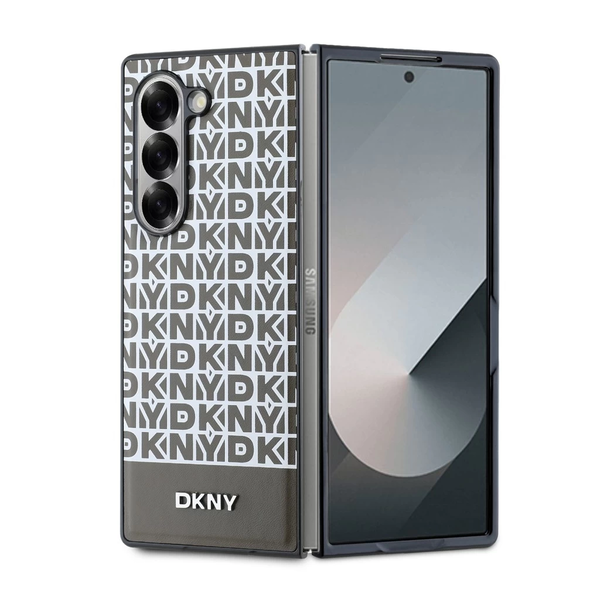 DKNY PU Leather Repeat Pattern Bottom Stripe MagSafe tok Samsung Galaxy Z Fold 6 készülékhez barna