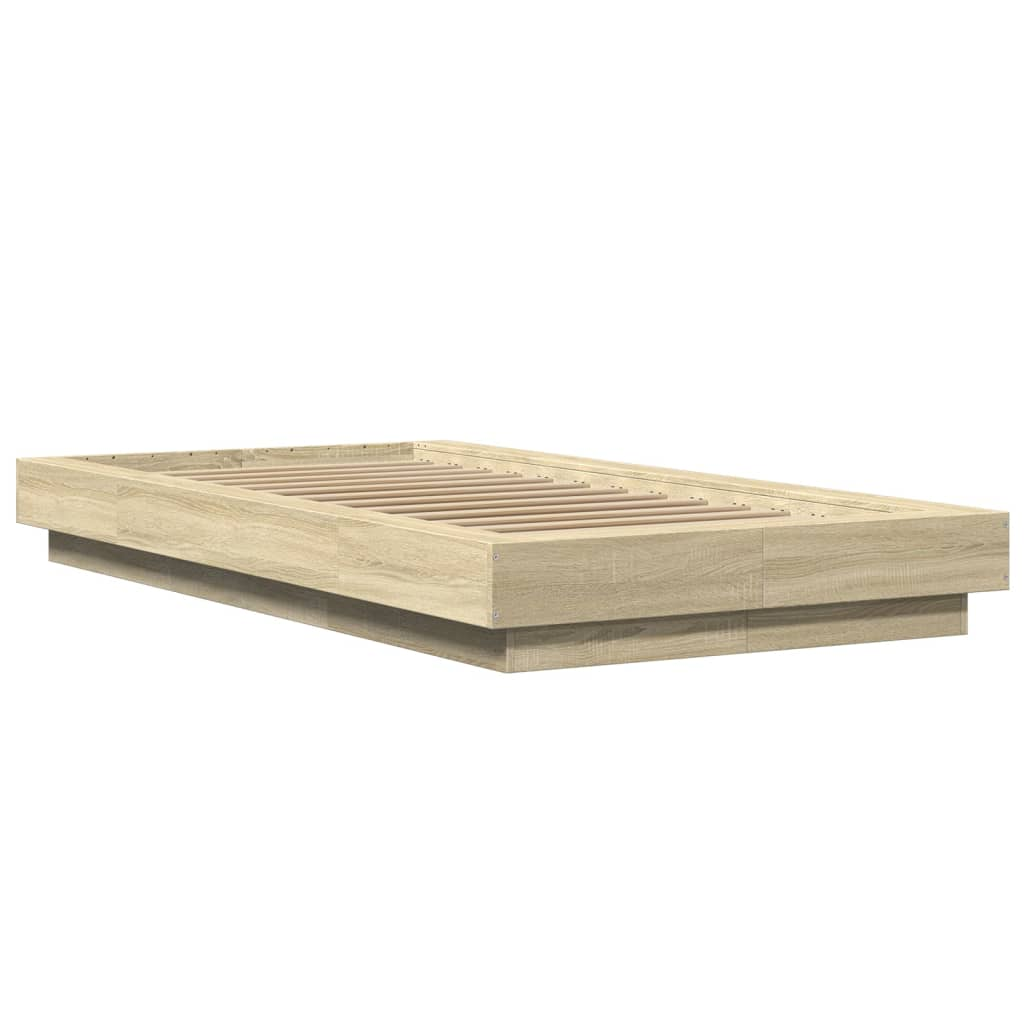 sonoma tölgy színű szerelt fa ágykeret LED-del 75x190 cm (3281156)