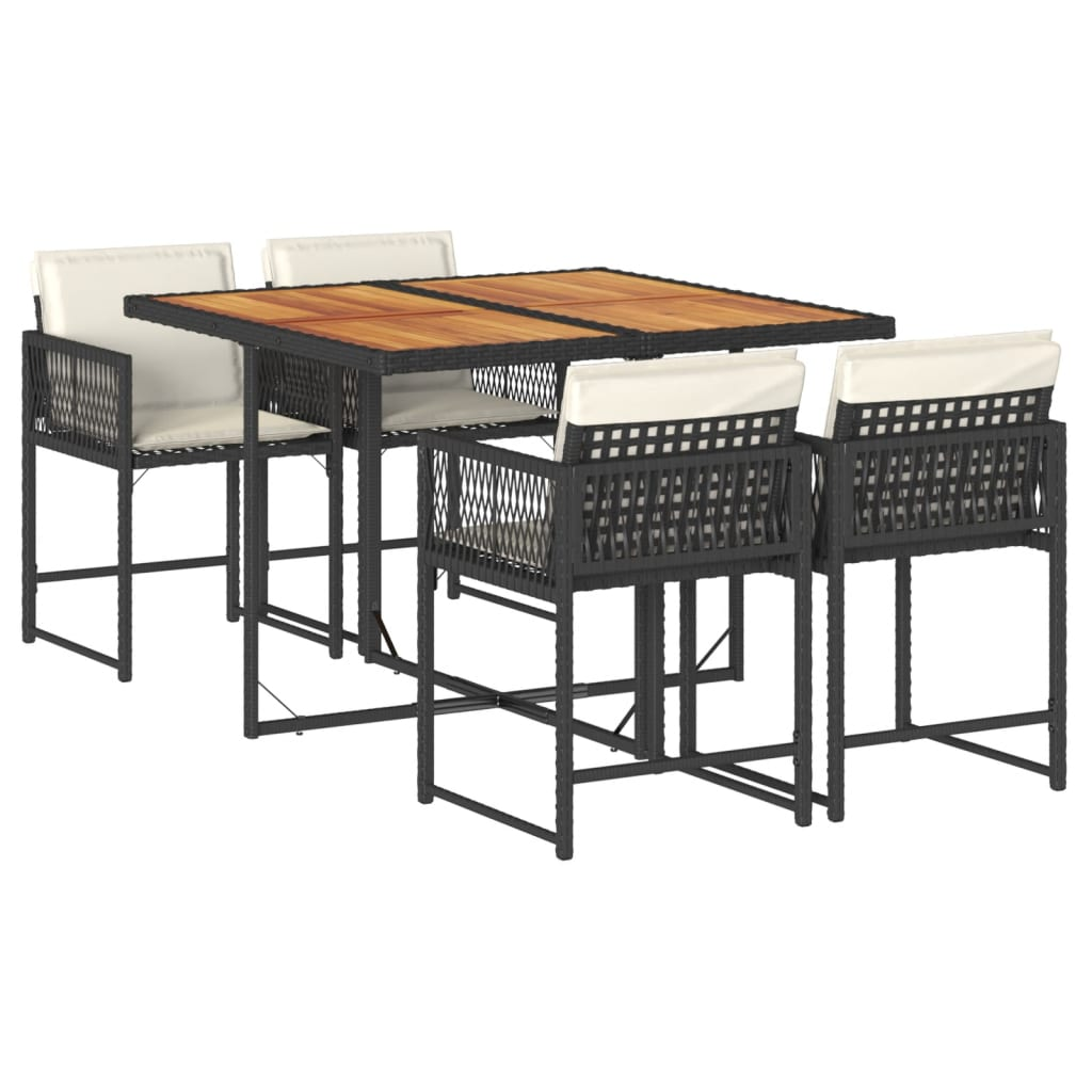 5 részes fekete polyrattan kerti étkezőgarnitúra párnákkal (3211443)