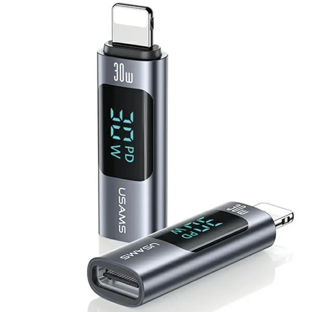 USAMS Adaptér AU18 USB-C - Lightning s digitálnym displejom 30W,
