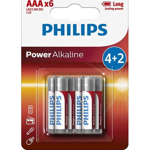 Alkalická baterie Philips AAA (R3) 6 ks