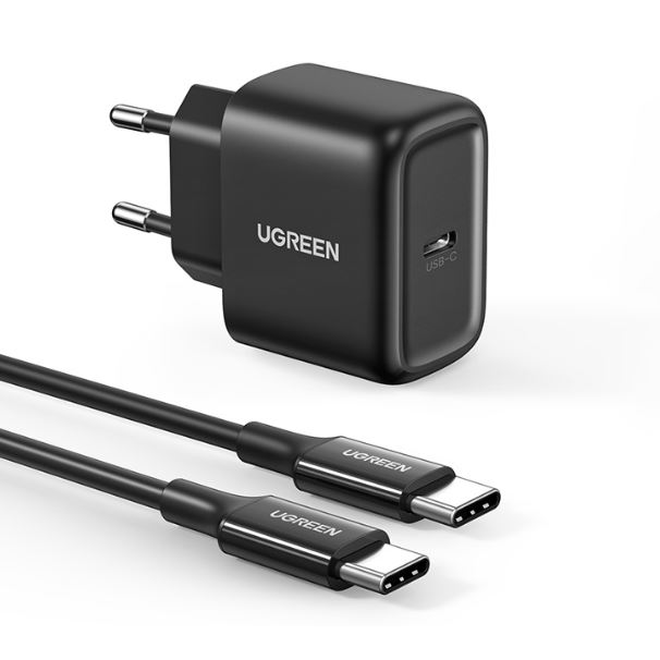 UGREEN USB-C hálózati töltő 25W + USB-C - USB-C kábel 2m fekete (50581B) (50581B)