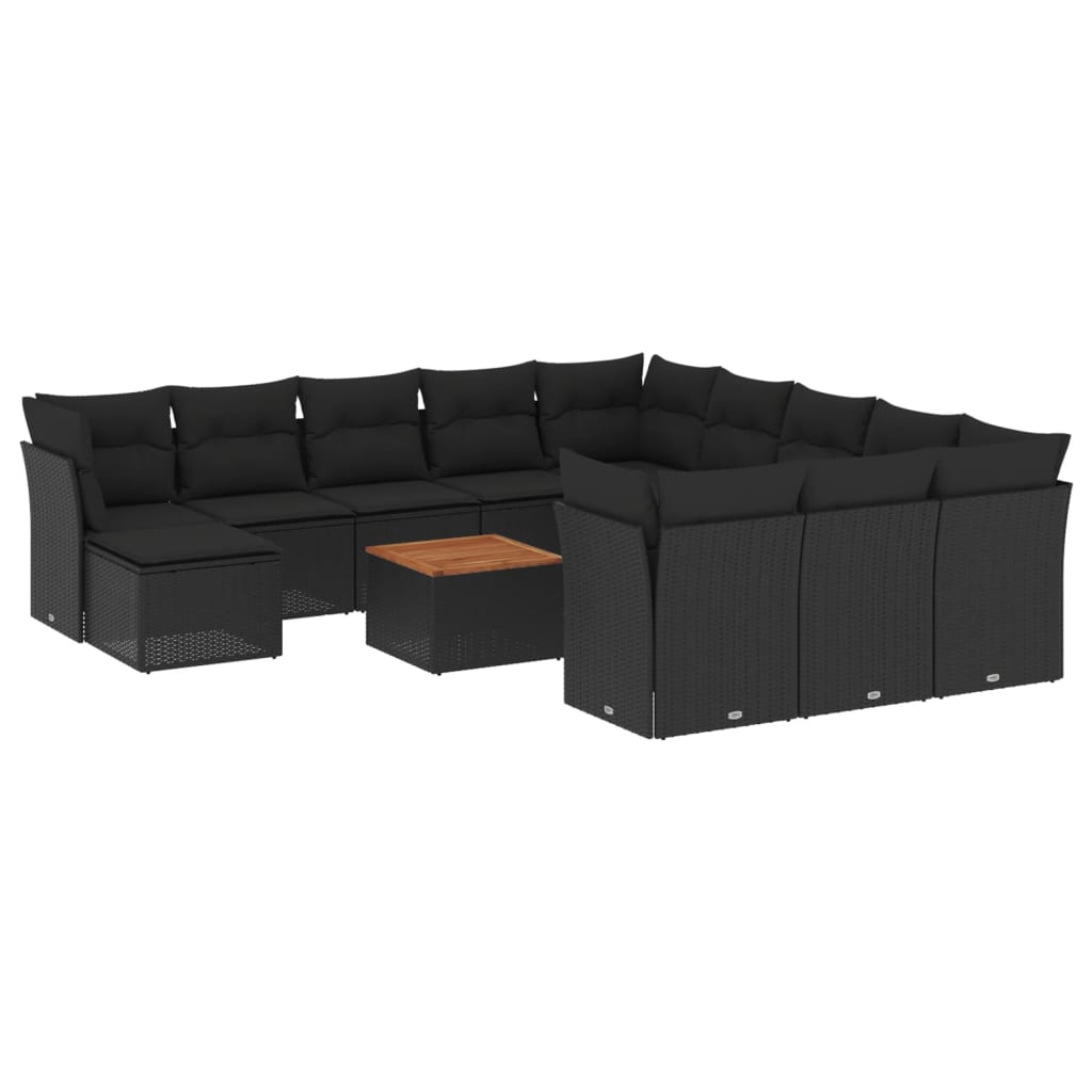 13 részes fekete polyrattan kerti ülőgarnitúra párnákkal (3223983)