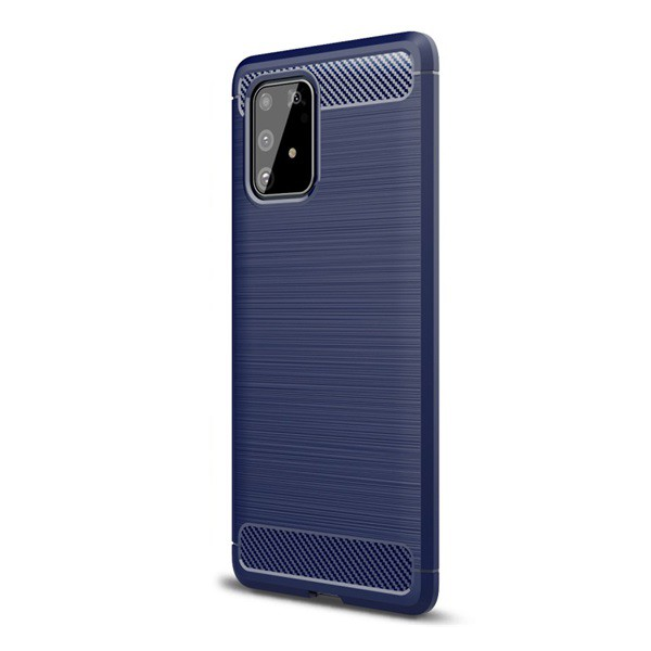 Szilikon telefonvédő (közepesen ütésálló, légpárnás sarok, szálcsiszolt, karbon minta) SÖTÉTKÉK [Samsung Galaxy S10 Lite (SM-G770F) ] (5996457935284)