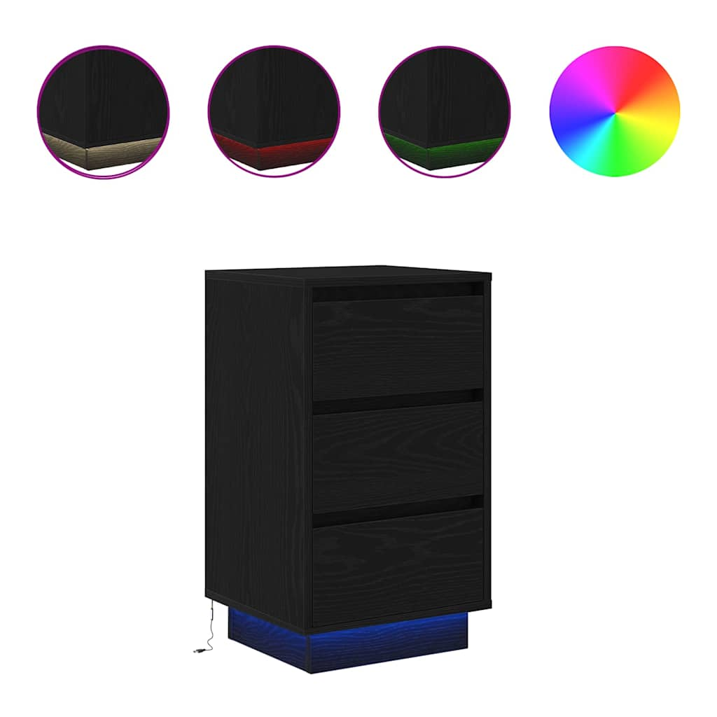 fekete éjjeliszekrény LED-világítással 38x34x65 cm (861302)