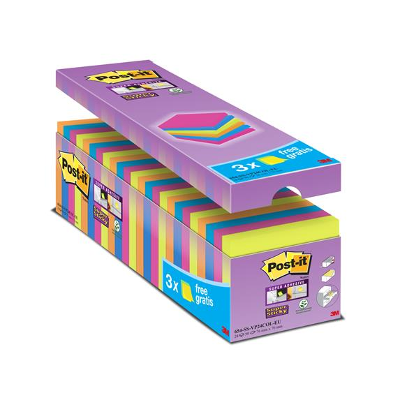 3M Super Sticky 76x76mm öntapadó jegyzettömb (2160 lap) - Vegyes színek (70005281897)