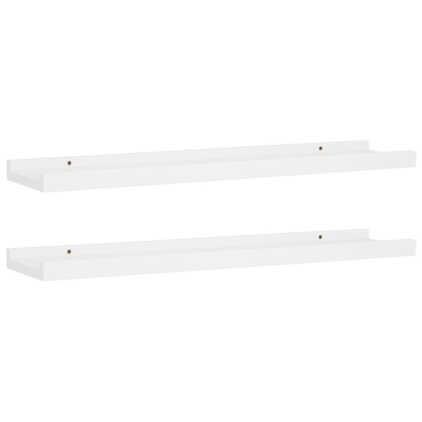 Комплект стенни рафтове vidaXL, 2 броя, За снимки, С бордюри, MDF, 60 x 9 x 3 см, Бял, 323929