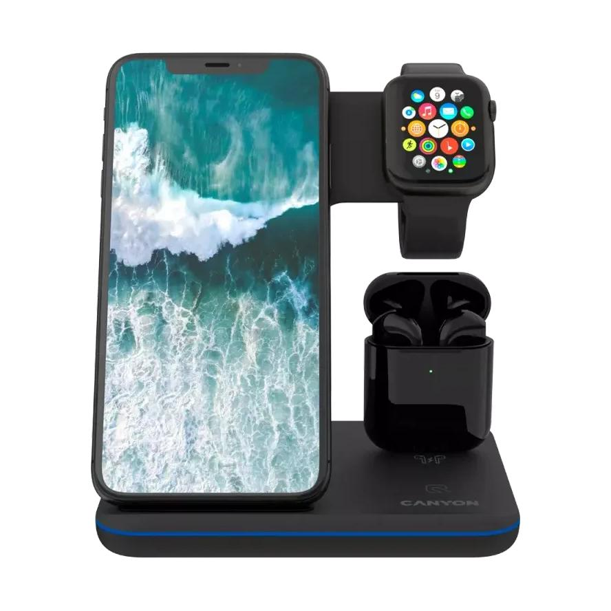 CANYON wireless charger WS-302 15W 3in1 Black (CNS-WCS302B)