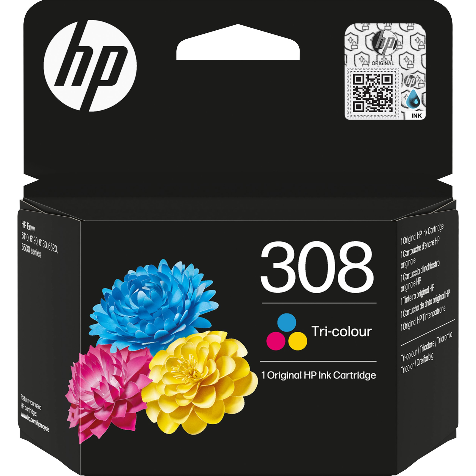 HP 308 Tri-color Original Ink Cartridge atramentová náplň 1 kusov Originál Štandardná výťažnosť Azúrová, Purpurová, Žltá