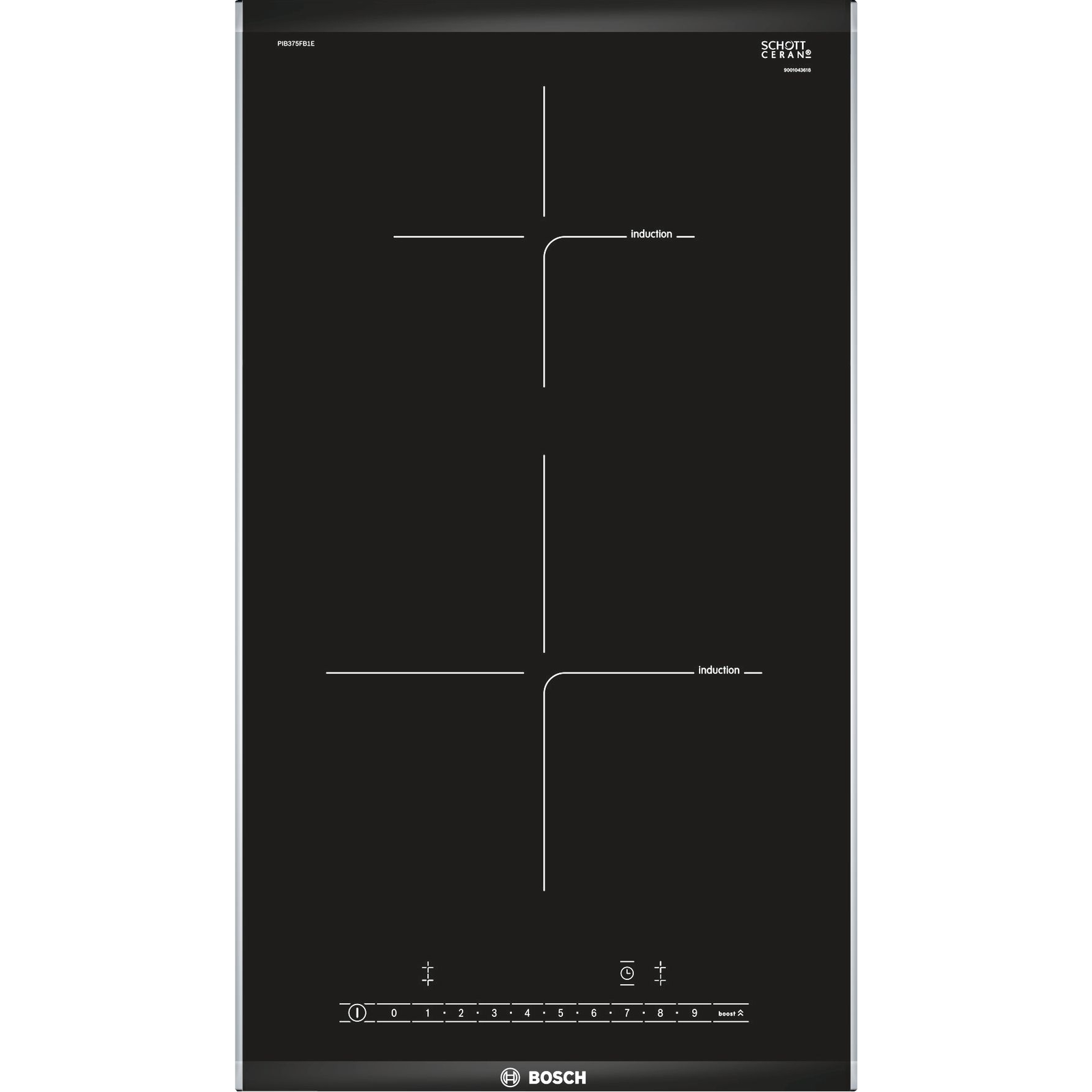 Bosch PIB375FB1E főzőlap Fekete, Rozsdamentes acél Beépített Zónás indukciós főzőlap 2 zóna (PIB375FB1E)