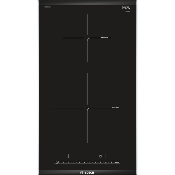 Плот за вграждане Bosch PIB375FB1E, Електрически, Витрокерамика с индукция, 2 зони за готвене, Power Boost, 30.6 см, Черен