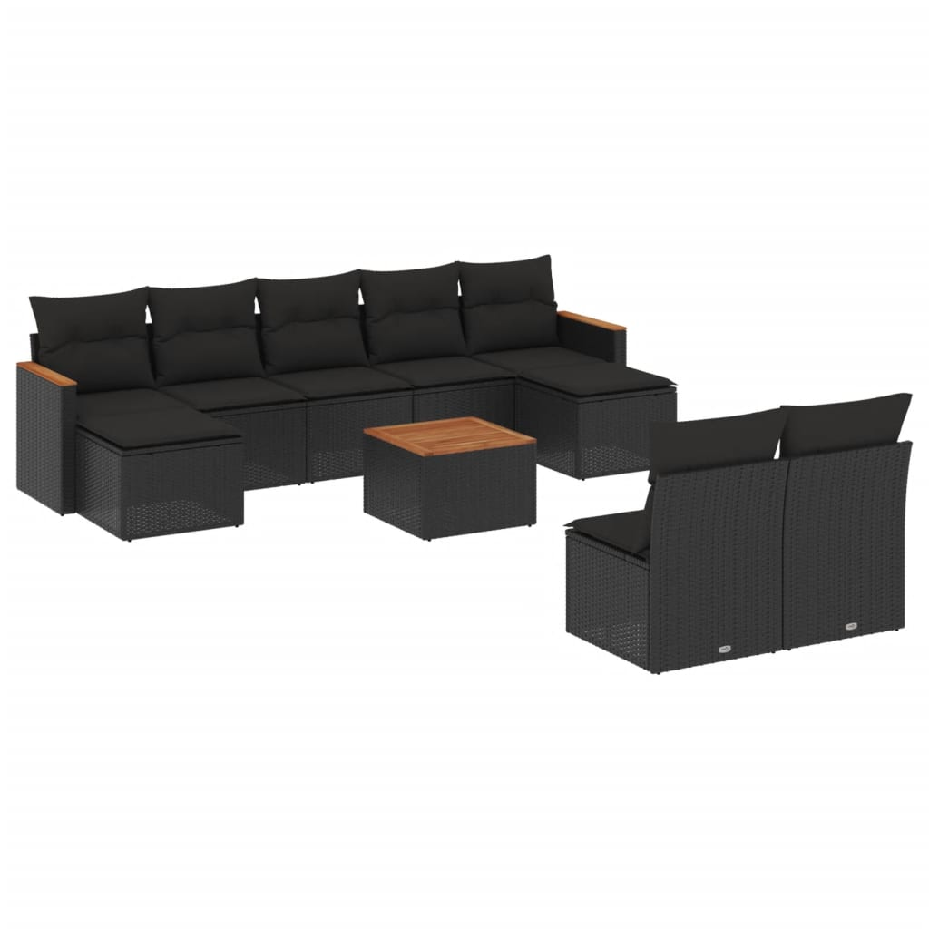10 részes fekete polyrattan kerti ülőgarnitúra párnákkal (3226377)