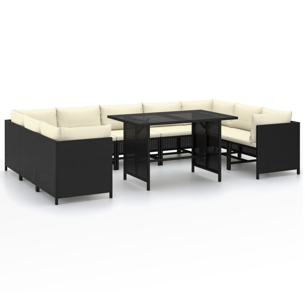 10 részes fekete polyrattan kerti ülőgarnitúra párnákkal (3059795)
