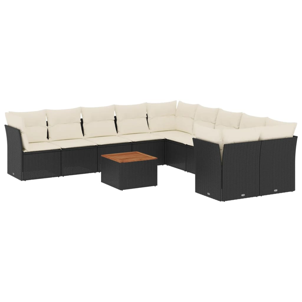 11 részes fekete polyrattan kerti ülőgarnitúra párnákkal (3256182)