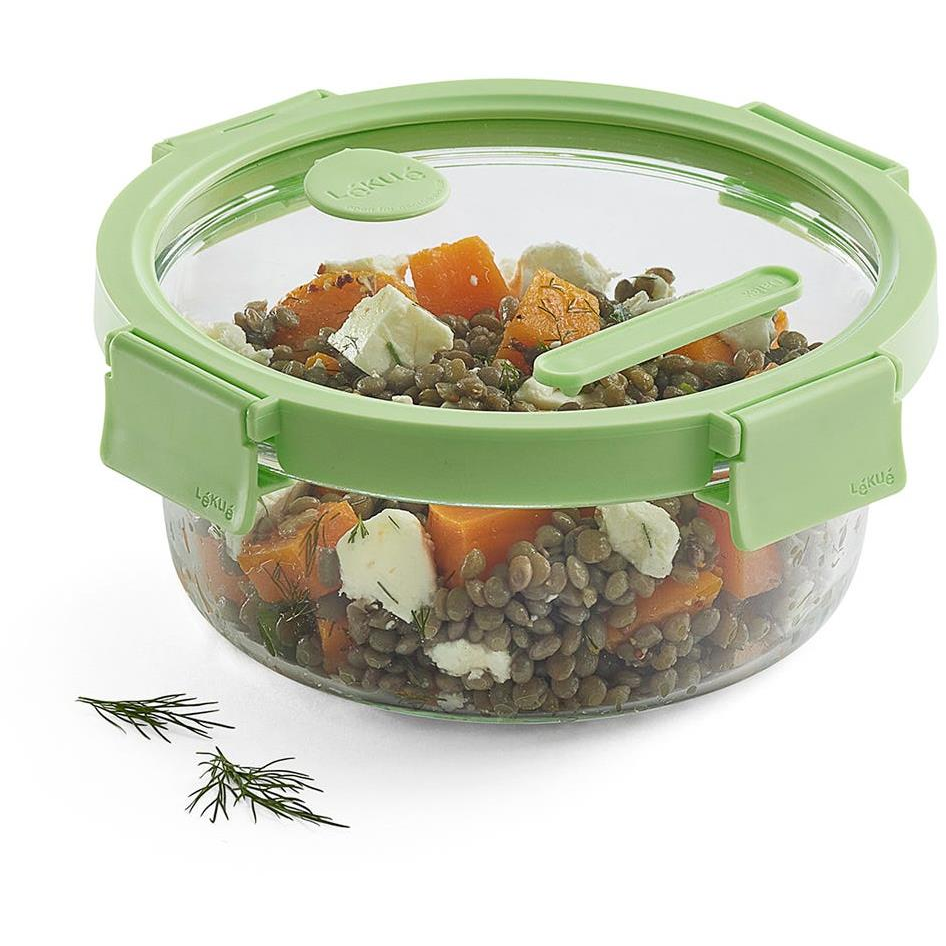 Lékué Glass hermetic food jar Square Glass, round, 950 ml, green (3433950V12U017)