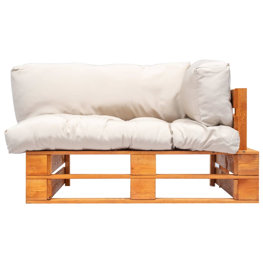 fenyőfa kerti raklapkanapé homokszínű párnával (277446)