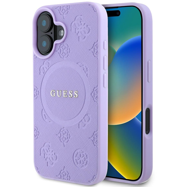 Guess Saffiano Peony Classic Logo Apple iPhone 16 съвместим гръб, лилав GUHMP16SPSAPSMEU