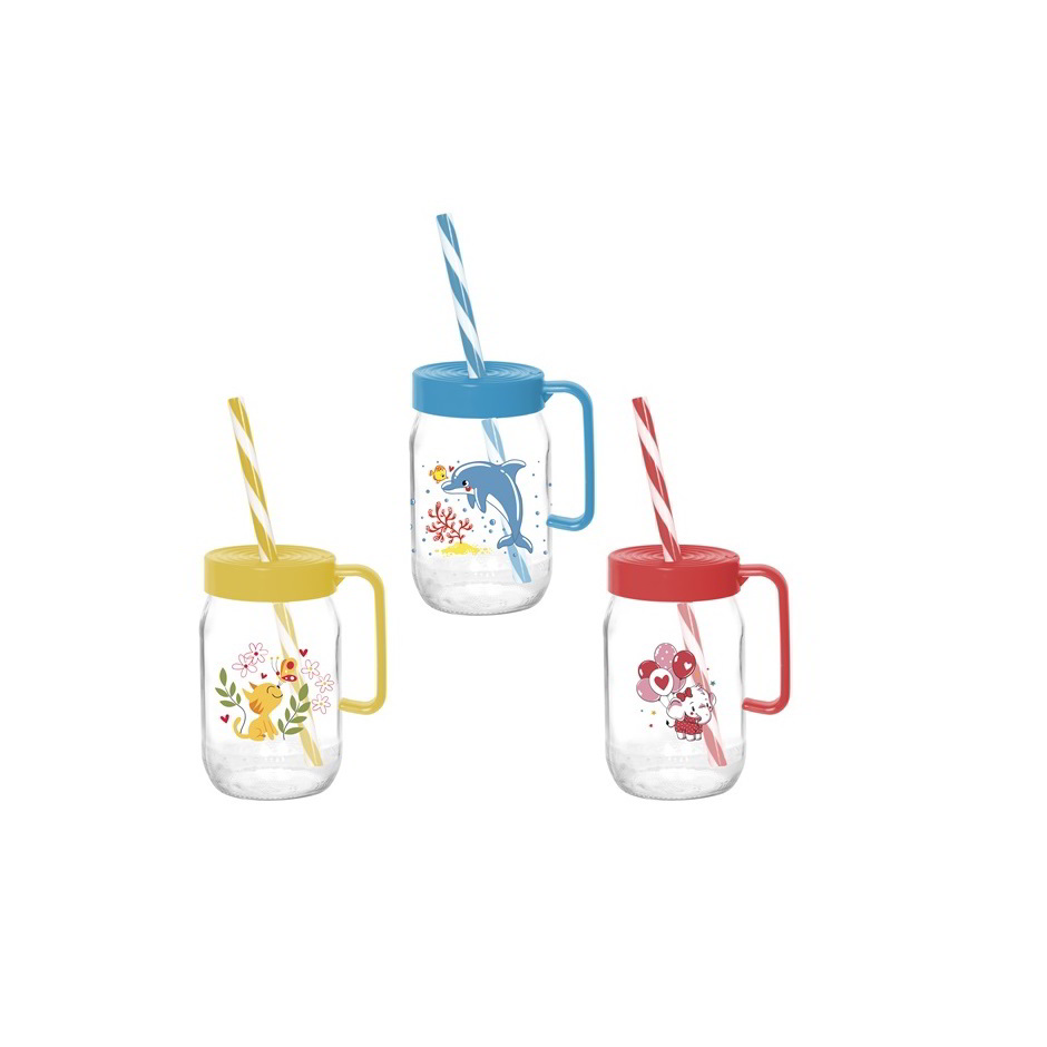 Iris Műanyag gyerek bögre szívószállal 370ml - Delfin/cica/elefánt minta (111761-302)