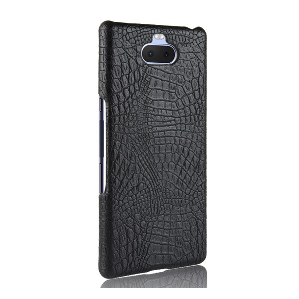 Műanyag telefonvédő (bőr hatású, krokodilbőr minta) FEKETE [Sony Xperia 10 plus (L4213)] (5996457861200)
