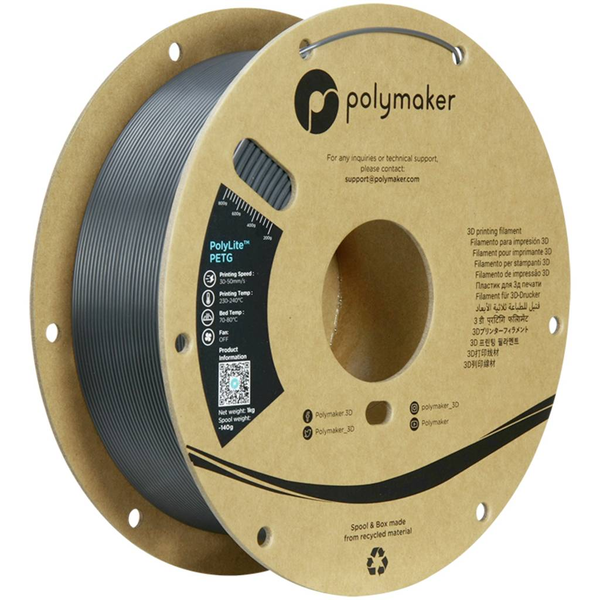 Polymaker PB01056 6938936713784 3D nyomtatószál PETG hőálló, nagy szakítószilárdság 1.75 mm 1000 g Sötétszürke PolyLite 1 db (PB01056;0)