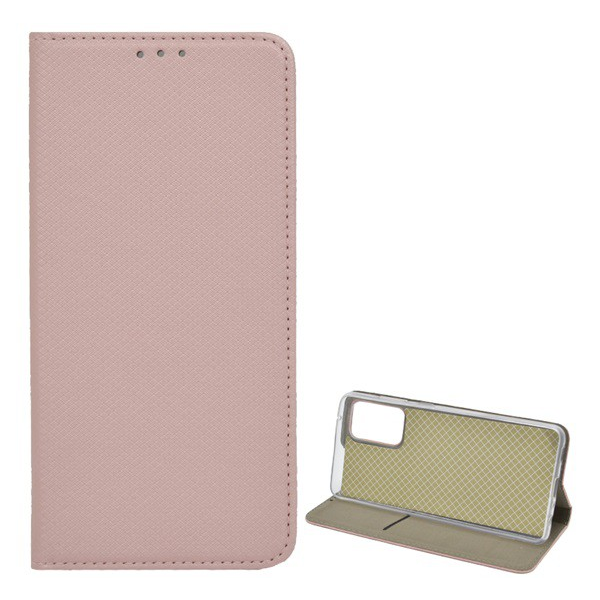 Tok álló, bőr hatású (FLIP, oldalra nyíló, asztali tartó funkció, rombusz minta) ROZÉARANY [Samsung Galaxy A72 5G (SM-A726F)] (5996591032627)