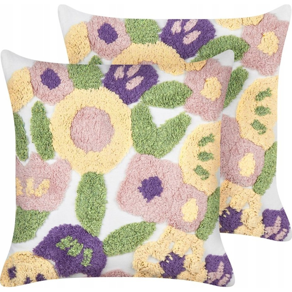Conjunto De 2 Cojines Decorativos De Algodón Con Motivos Florales Cuadrados 45 X 45 Cm Funda Extraíble Multicolor Tricornio - Multicolor