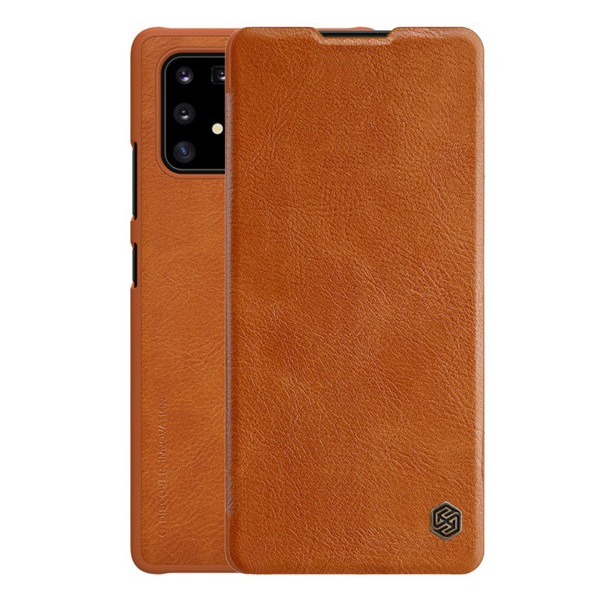 NILLKIN QIN tok álló, bőr hatású (FLIP, oldalra nyíló, bankkártya tartó) BARNA [Samsung Galaxy S10 Lite (SM-G770F) ]