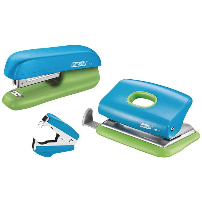 Rapid Funky kék/zöld fűzőgép+lyukasztó+kapocskiszedő (5000370)
