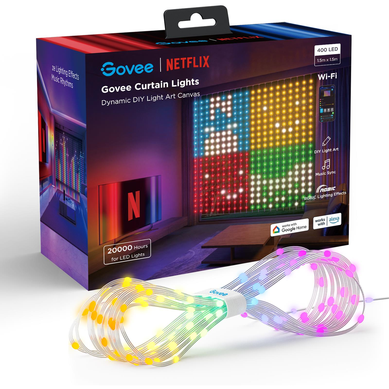 Govee Netflix RGBIC Curtain Light 400 LED - 1,5 × 1,5m (H70BCCA1)