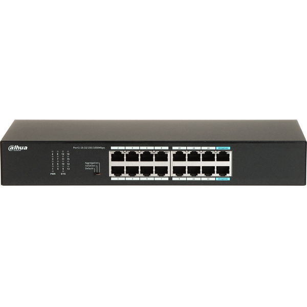 Dahua Technology S3016-16GT netværksswitch Ikke administreret L2 Gigabit Ethernet (10/100/1000) Bord-/vægmontering Sort