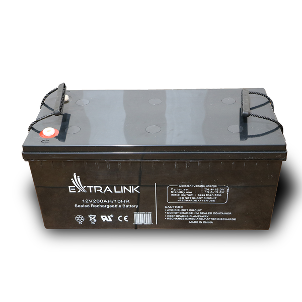 Стационарен акумулатор Extralink, AGM, 12 V, 200 Ah, VRLA, Външен, Черен