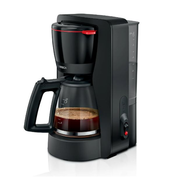 Кафемашина Bosch My Moment TKA2M113, 1.37 л, Стъклена кана, Система против капене, Подвижен резервоар за вода, Черен