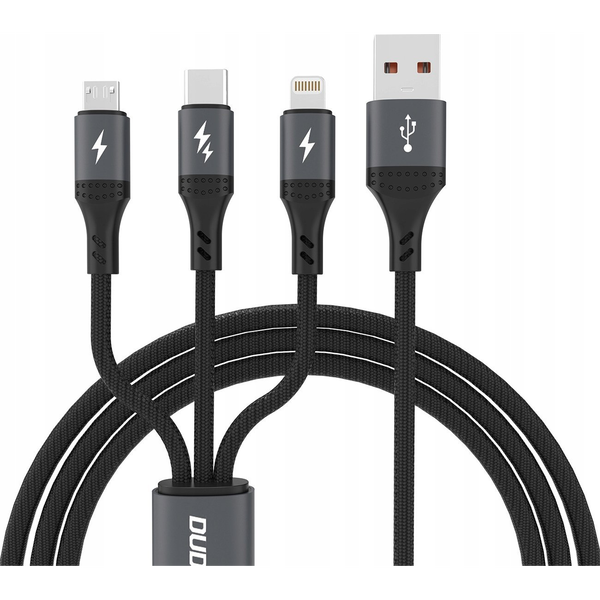 Dudao L3E USB-A-Type-C/Lightning/micro USB Kábel 60W 1.2 m-Fekete