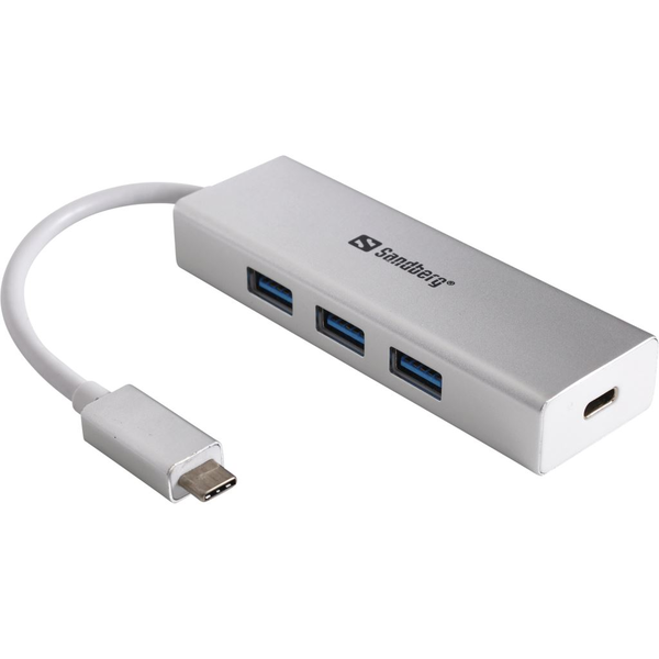 Sandberg 136-03 hub di interfaccia USB 3.2 Gen 1 (3.1 Gen 1) Type-C 5000 Mbit/s Alluminio, Bianco
