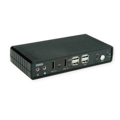 ROLINE Dwugłowicowy przełącznik KVM HDMI 4K@60Hz, 2 komputery, DP/HDMI, audio, z 2-portowym koncentratorem USB 2.0